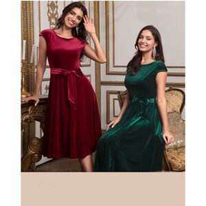 #559 DressTells green velvet A-line dress size 2 XL